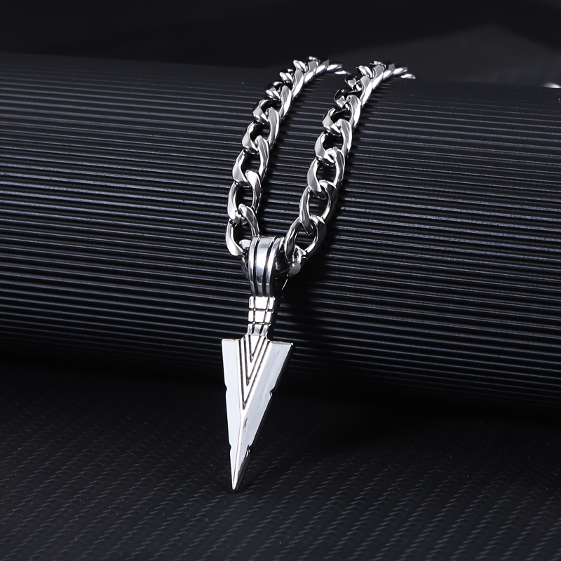 Image of Vintage Arrow Pendant Cuban Link Chain Necklace For Men, Hip-hop Trendy Cool Pendant, Triangle Pendant, Vintage Street Style Versatile Accessory