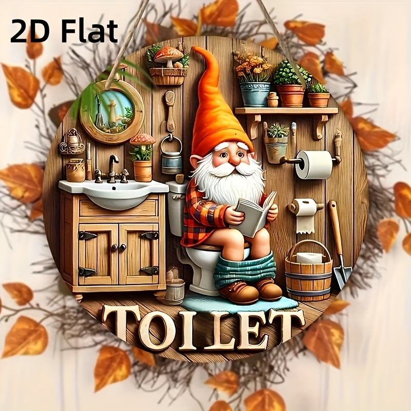 E-shop 2D-Flach, lustige Gnomen-Themen-Humor-Wandkunst aus Holz - Rustikale 2D-gedruckte Holztafel für Wohnzimmer, Büro, Café oder Bar-Dekoration -