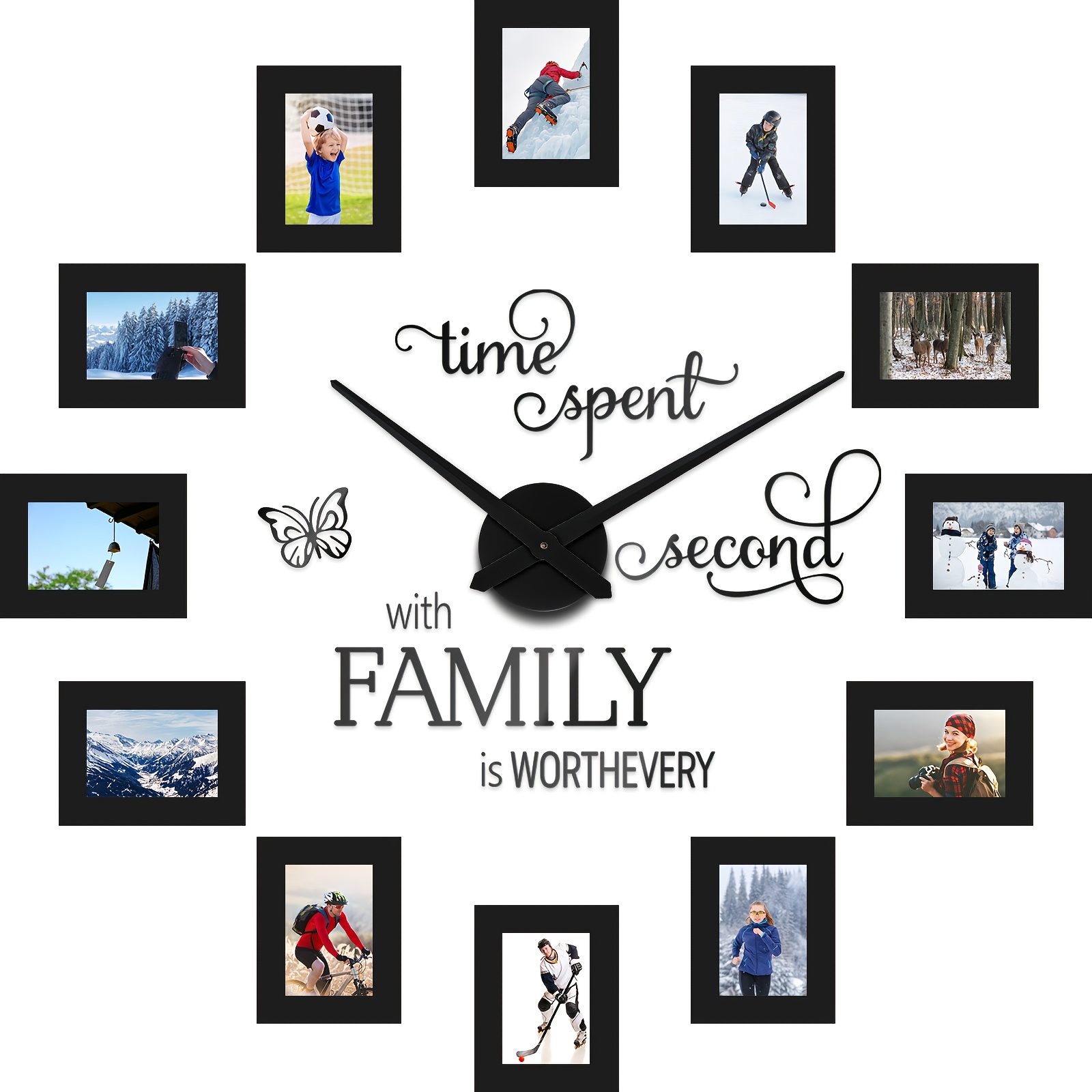 TEMU 1pc 3d Large Collage Photo Wall Clock, 5-inch Paper Photo Frame Clock Modern Decoration For Home Quotes Wall Paste Clock Kit Suitable For Room,