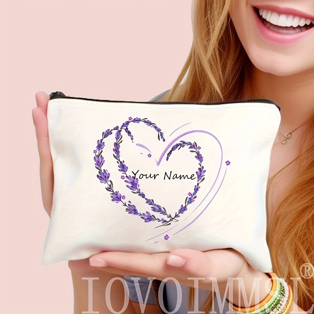 TEMU Trousse de maquillage personnalisée avec nom, motif de papillons et fleurs violettes, organisateur de médicaments durable de grande pour les