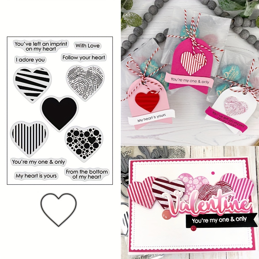 

1pc Heart-shaped Silicone Stamp And Metal Cutting Die Set For Scrapbooking, Card Making - Romantic Phrases, Design, Ideal For Valentine's Day Crafts, Scrapbooking Supplies