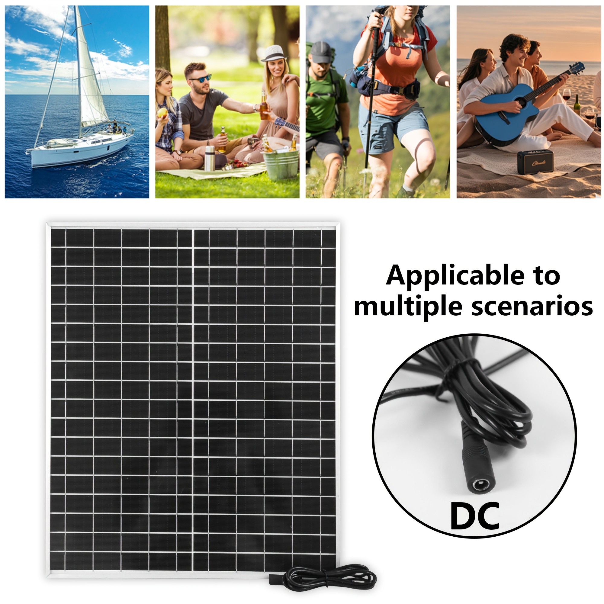 1pc Portable Solar Panel, 12V Photovoltaic Solar Panel, Solar Power Supply System Kit, Household Photovoltaic Power Generation System. Suitable for Universal Charging, Powering Mobile Phones, RVs, Street Lighting, Pet Shelters. Durable Outdoor Solar