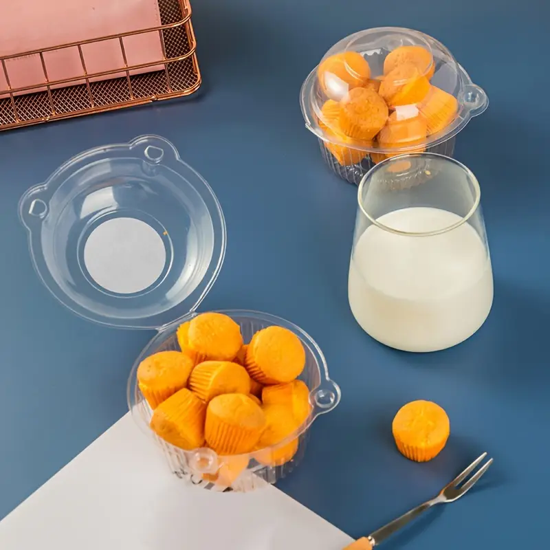 пластиковые контейнеры для капкейков с крышкой, одноразовые круглые прозрачные держатели для капкейков, десерты из выпечки, маффины, в упаковках по 30 штук, детали 2