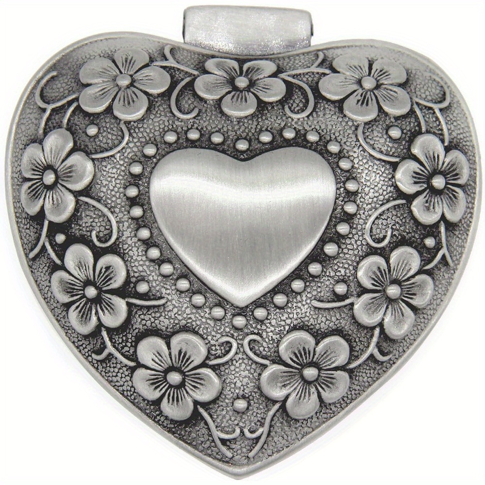 Image of 1pc Vintage Heart-shaped Metal Jewelry Box With Floral Embossing Chic Jewelry Organizer Ideal For Storing Small Jewelry (rings Earrings) Perfect As A Gift Or , Jewelry Boxes