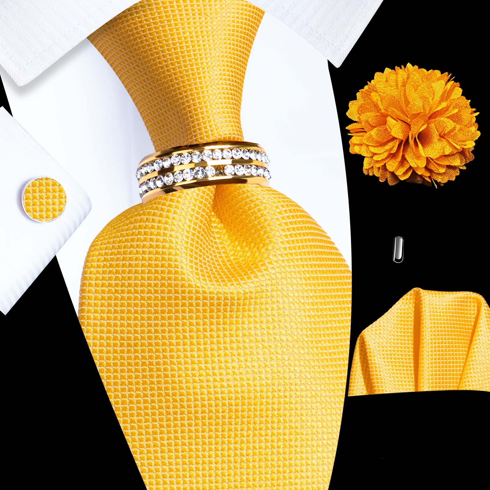 Ensemble de cravate jaune unie -88+7