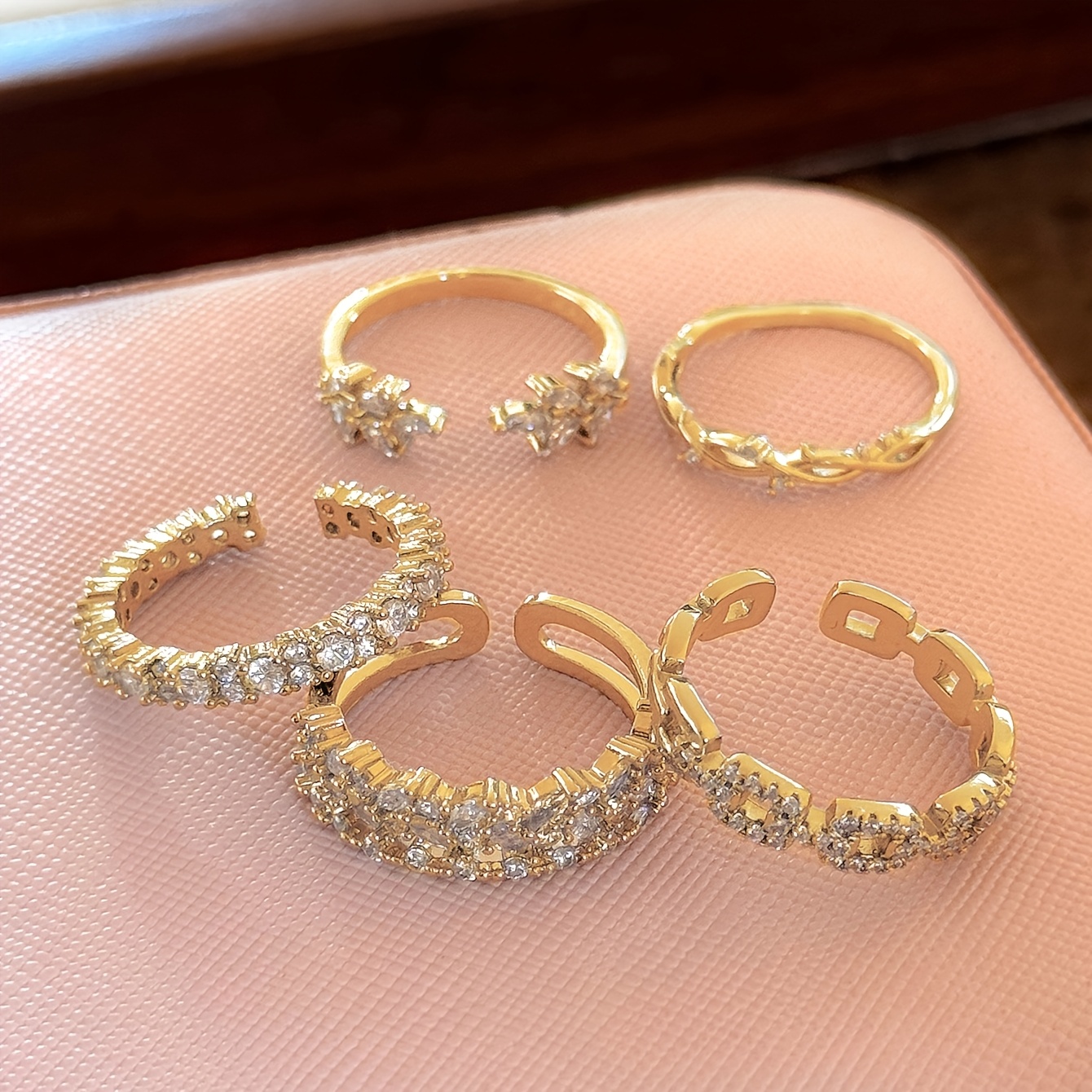 5pcs Elegant Minimalist Cube Zirconia Open Ring Set