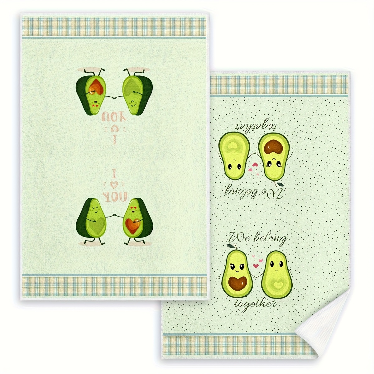 TEMU 2pcs Avocado Cartoon Hand Towels, Modern Polyester Fabric, Absorbent Polyester Fiber, Machine Washable Kitchen Towels For Cooking And Baking