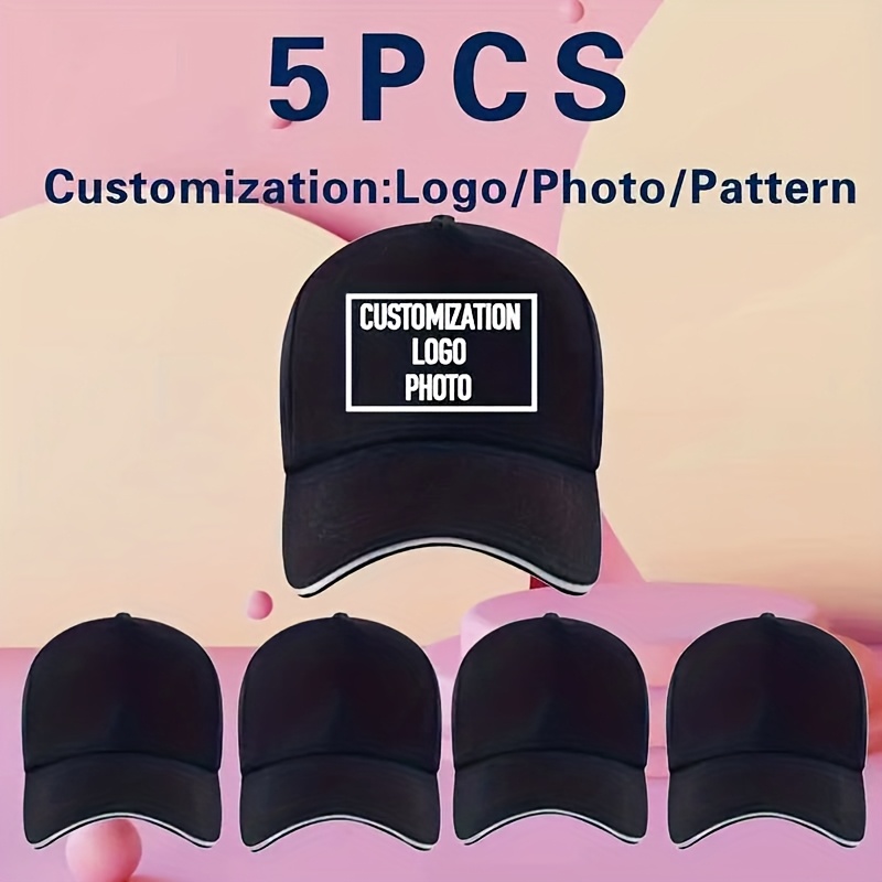 TEMU Set di 5 personalizzati - Disponibili design con testo/logo/ o foto personalizzati, costruzione e traspirante regolabile. per : feste e