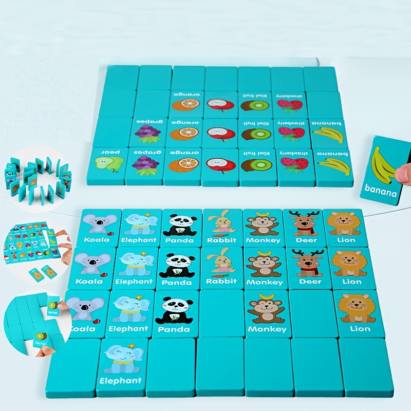 

Wooden Matching Game, Dominoes, Cognitive Training, Animal And Fruit Puzzle Toy, Early Childhood Educational Board Game Memory Chess