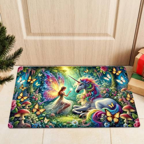 1pc unicorn and fairy garden ent nce doormat mushroom ow mane unicorn print entryway mat machine washable non slip doormat suitable for living room bedroom kitchen foyer hallway welcome deco tion holiday gift home