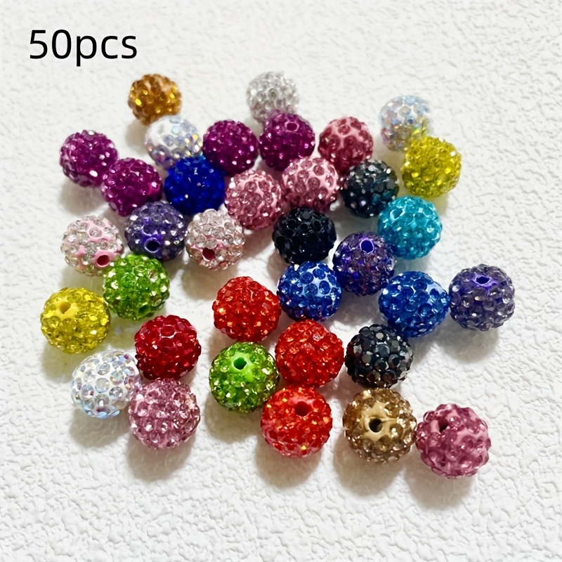 E-shop 50/100 Stück 8mm Glas-Strass-Ton-Einlegeperlen in Mischfarben, runde Perlen im Disco-Stil Shamballa-Perlen, geeignet für DIY-Armband-,