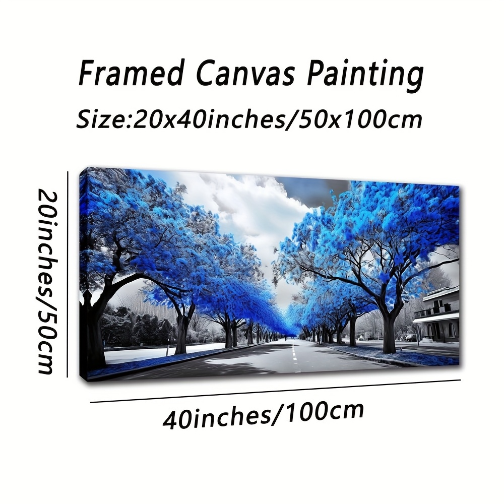 TEMU Watercolor Tree Canvas Art - Black & With Blue Accents, Living Room, Bedroom, Office Decor - 20x40 Inches, House Decor
