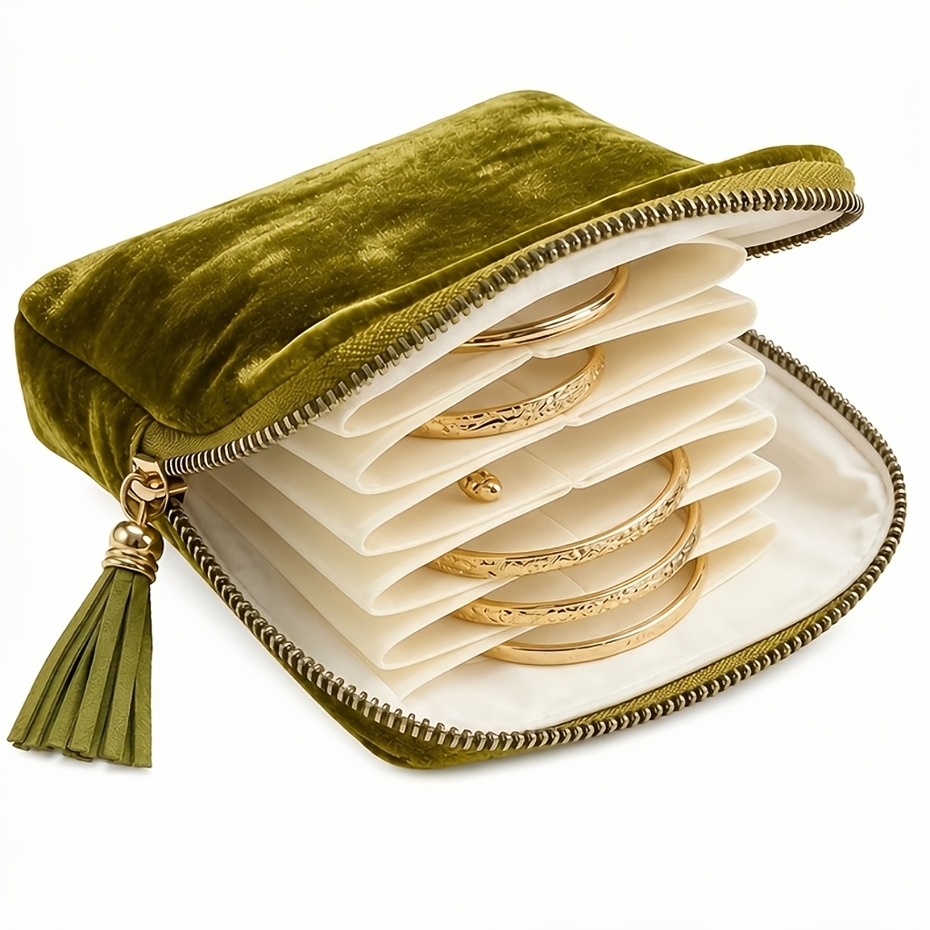 TEMU Portagioie da viaggio in velluto a 6 , custodia portatile con cerniera, borsa antipolvere per anelli, orecchini, braccialetti, rotolo per