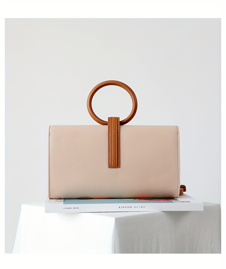 's Genuine Leather Handbag - Real Leather Crossbody/Shoulder Bag with ic Closure, Beige/Tan Color, Detachable Patchwork-like Pouch-like Waist Pack, Minimalist Round Top Handle & Belt-like Strap for Casual & Dressy Use (No