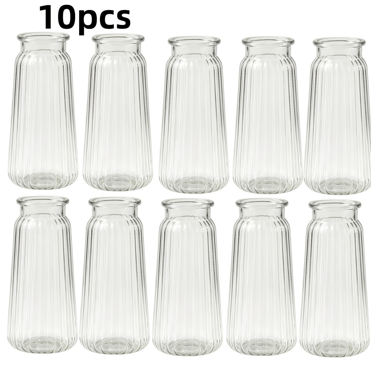 TEMU 10pcs Clear Striped Plastic Vase Set, Elegant Daisy Vase Decorative Ornaments, Desktop Decor, Modern Transparent Plastic Bottles, Suitable For