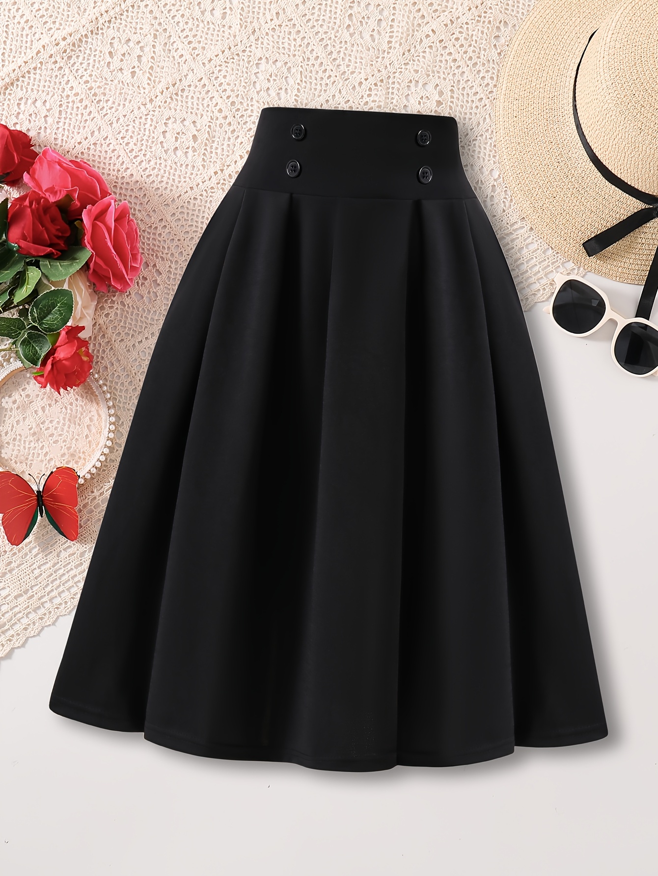 High Waisted Black School Skirts High Waisted Black A Line Skirt