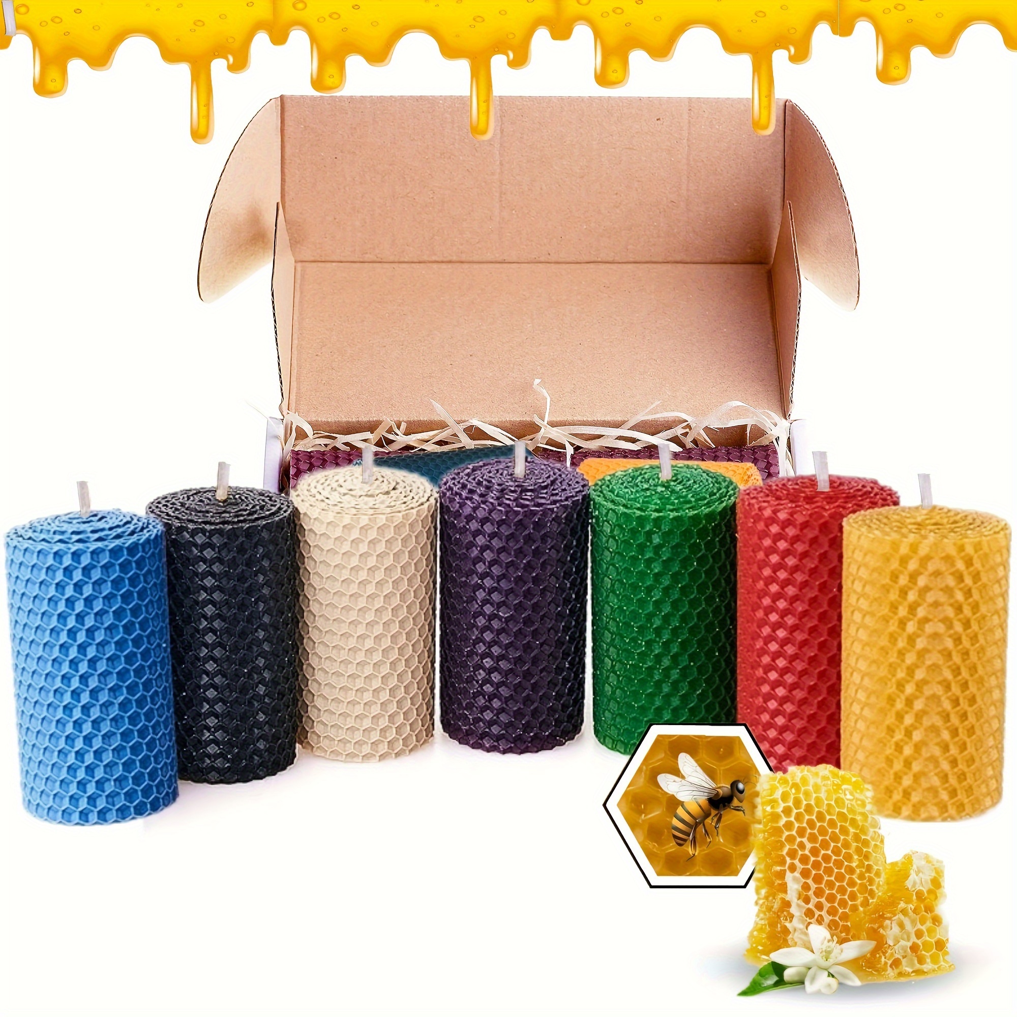 

Beeswax Candle Making Kit - Pure Supplies, Home Decor & Meditation, Pre-rolled Sheets, No Power Required, Crafting Set (7-pack)