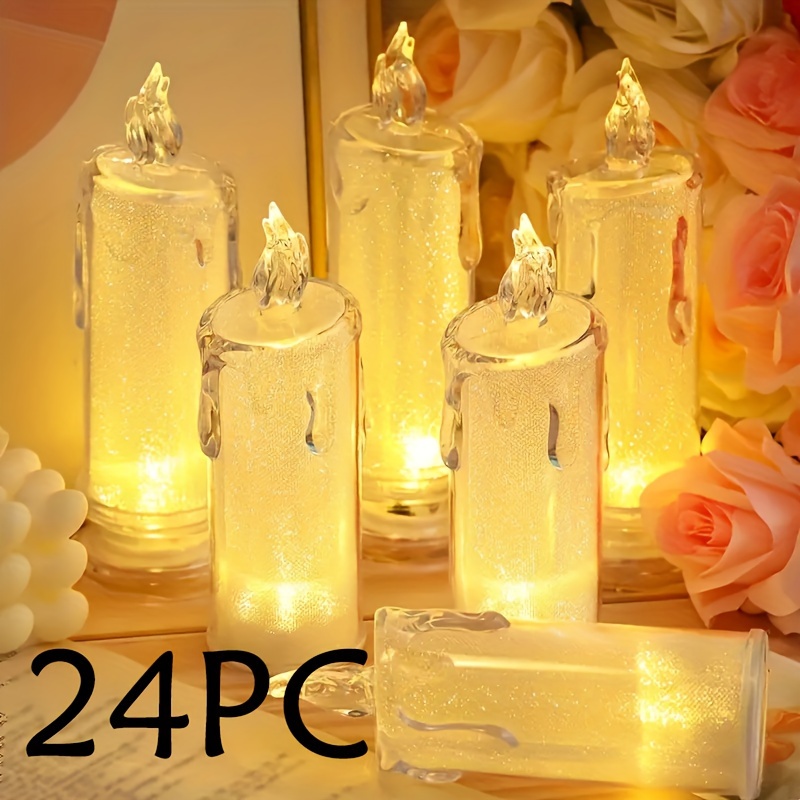 TEMU 24pcs Led Electronic Wedding Party Decoration Pilot Light Candle Electronic Acrylic Simulation Swing Decoration No Base