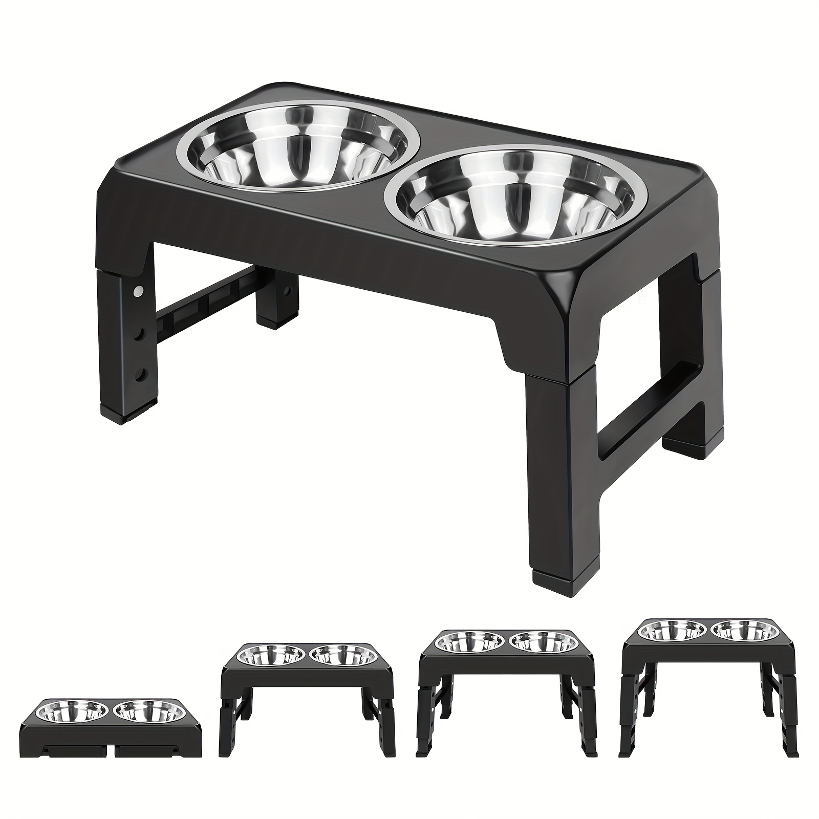 Image of Raised Dog Bowl Height-adjustable, Elevated Dog Bowls With 2x 1200ml Stainless Steel Bowls, For Small Medium & Large Dogs, Non-slip And , Black