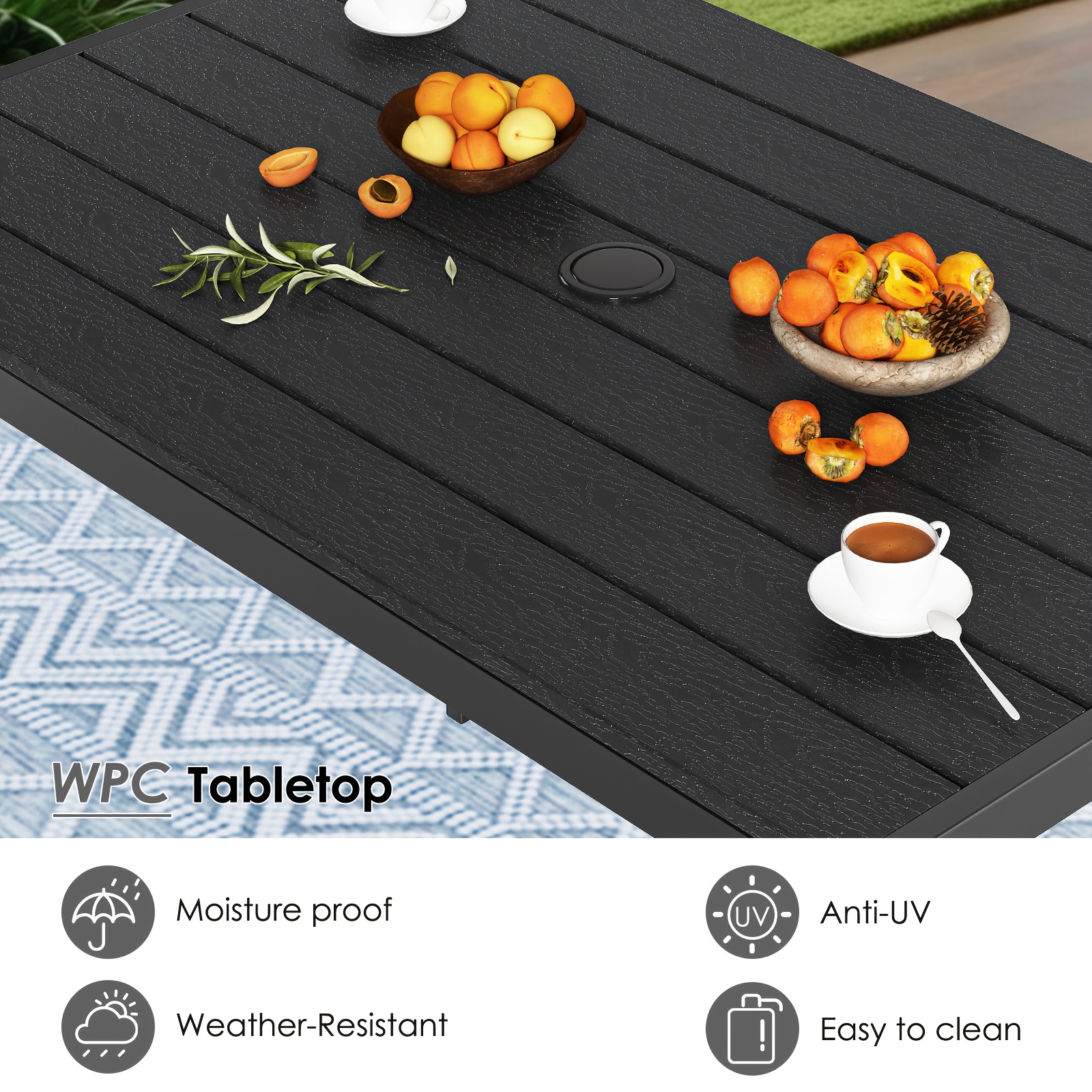 LIFERUN Tavolo da Giardino Rettangolare in Alluminio e WPC, 110x70x72 cm, Resistente alle intemperie,Tavolo Da Esterno, Tavolino per Balcone Verande Cortili Terrazze, Arredo Giardino, Nero
