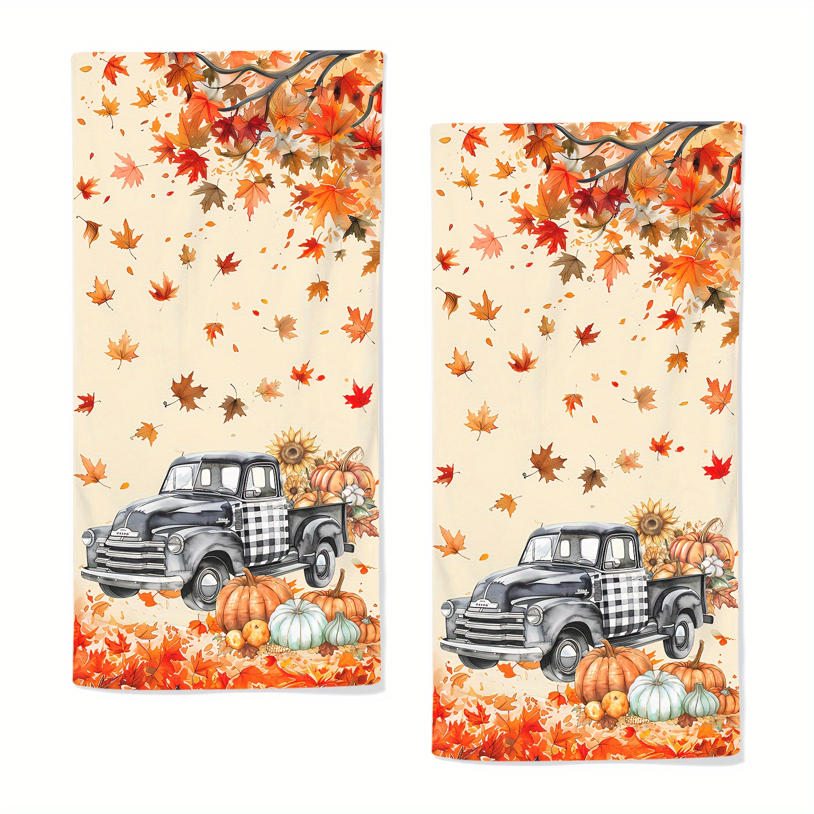 

Fall Hand Towels For Bathroom Set Of 2 Absorbent Pumpkin Truck Bathroom Towels Breathable Harvest Fall Kitchen Towels For Gym Hotel Decorative Fast Drying Kitchen Towels 28.7x13.7 Inch