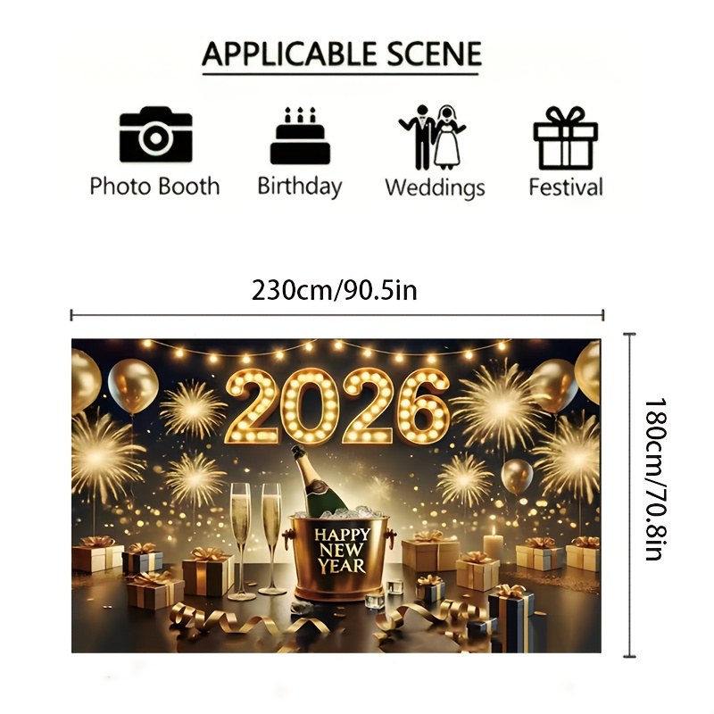 TEMU 2026 New Year's Eve Number 2026 Balloon Style Banner Wallpaper Background Fabric - Large Size 2d Polyester, Suitable For 2026 Party Decoration,
