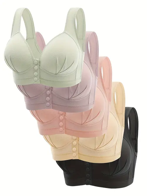 5pcs plus size wireless push up bra set elegant solid front nursing adjustable straps stylish lingerie wardrobe essential