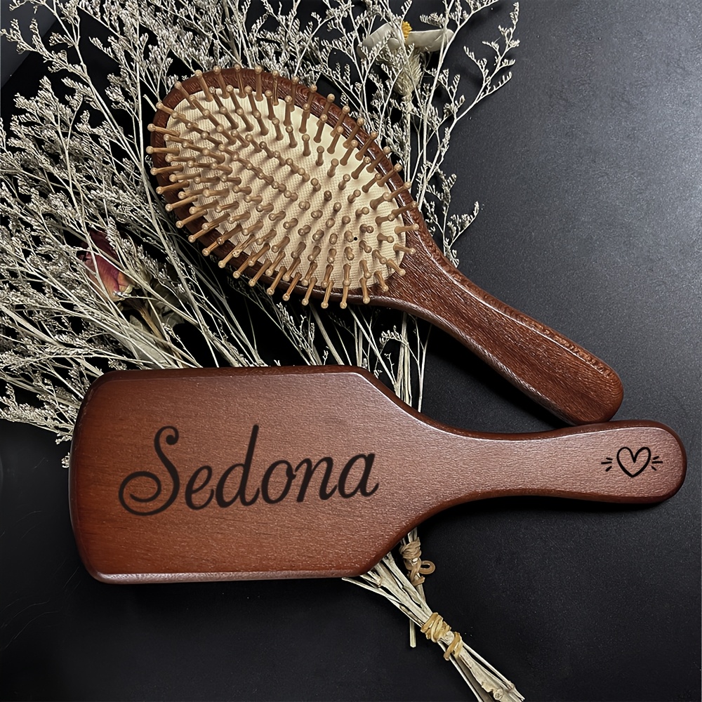 

1pc Personalized Wooden Hair Brush With Custom Name, Bamboo Handle, Scalp Massager, Anti-static Wood Comb For Normal Hair, Memorabilia Gift