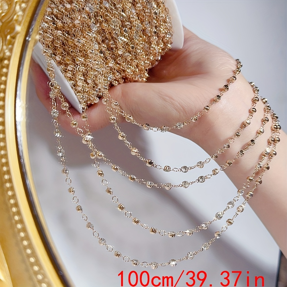 TEMU Chaîne Minimaliste en Strass de 1 Mètre, Accessoire DIY pour Vêtements avec Franges à Pompons