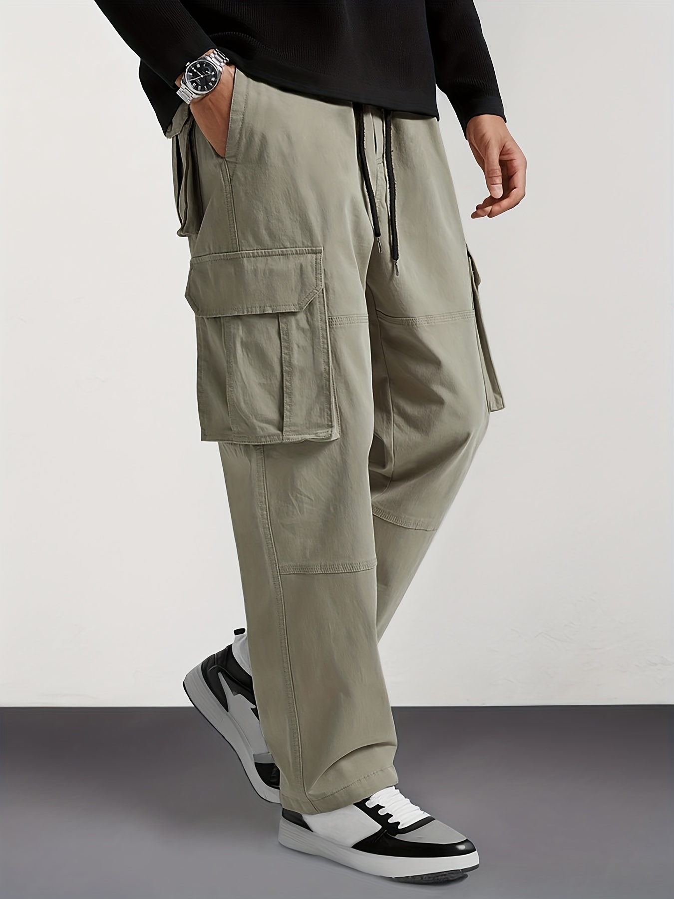 mens classic solid color cargo pants multiple flap pockets - Temu