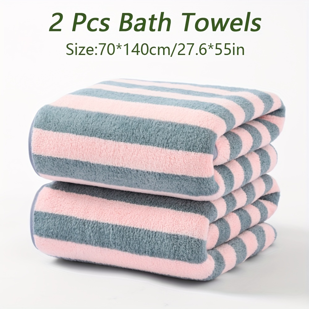 TEMU 2pcs Bath Towels, Stripe, High Quality Microfiber, Absorbent, Quick-drying Towels, Soft And Comfortable Towels, Multiple Colors, Towels For
