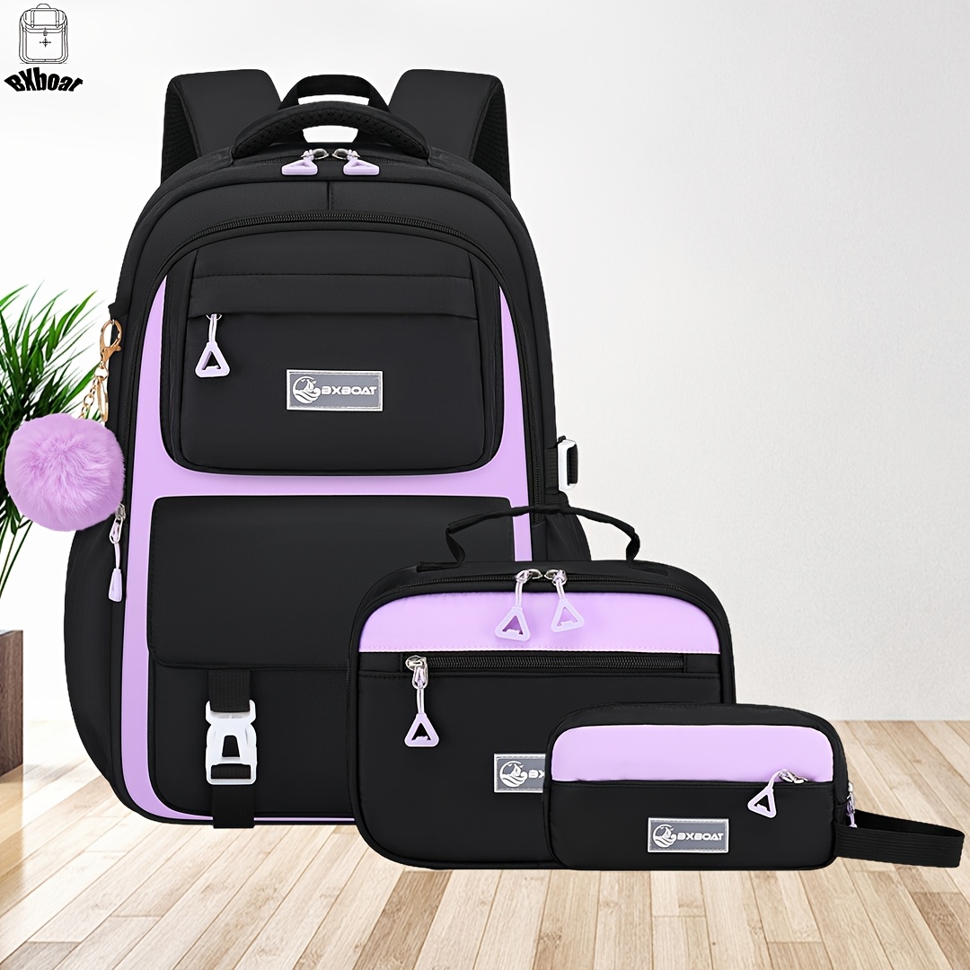Image of Bxboat 3pcs Lightweight Teenager's Backpack Set, Large Capacity 15.6 Inch Laptop Bag With Multiple Pockets, Travel And Daily Use, For Teenager, For Teenager