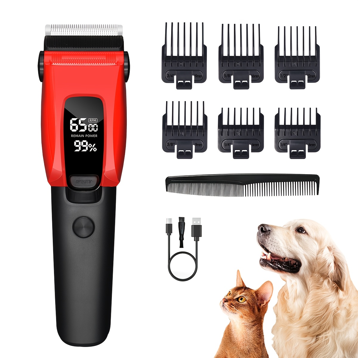 TEMU Dog Clippers Heavy Duty Dog Grooming Kit With Led Display, Three-speed , Auxiliary Light, Rechargeable Cordless Pet Hair Shaver For Dogs Cats Pets