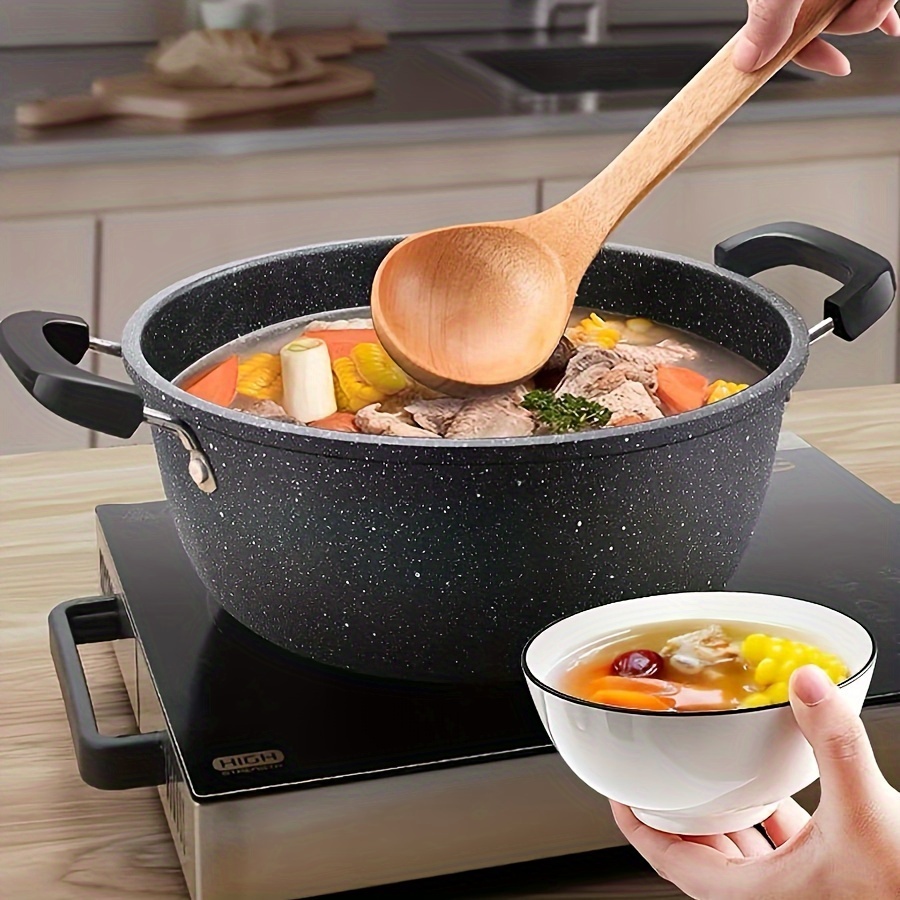 maifan stone non stick soup pot with lid large capacity stew and cook dual purpose   cast iron material handle hand wash only bonus random color soup ladle included details 2