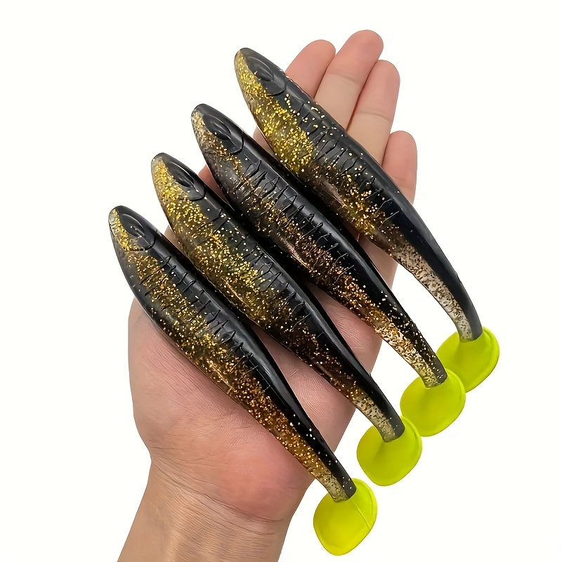 E-shop Set mit 4, 5,51 Zoll/18,5 Gramm, übergroße T-Schwanz-Softköder, Süßwasser-Rockfisch-Angelset, geeignet für Bassangelzubehör