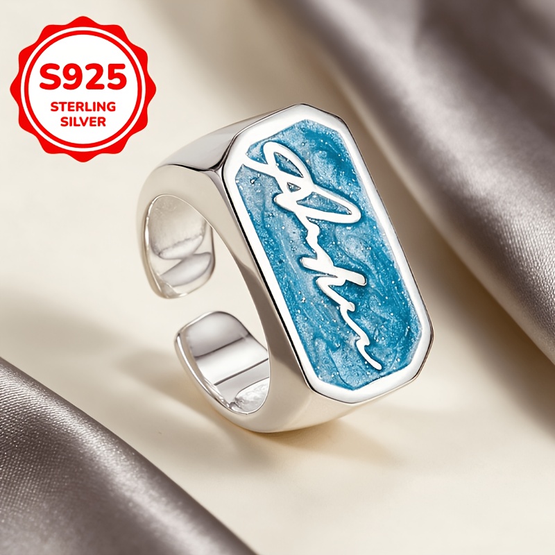 925 Sterling Silver Adjustable Open Letter Epoxy Resin Ring