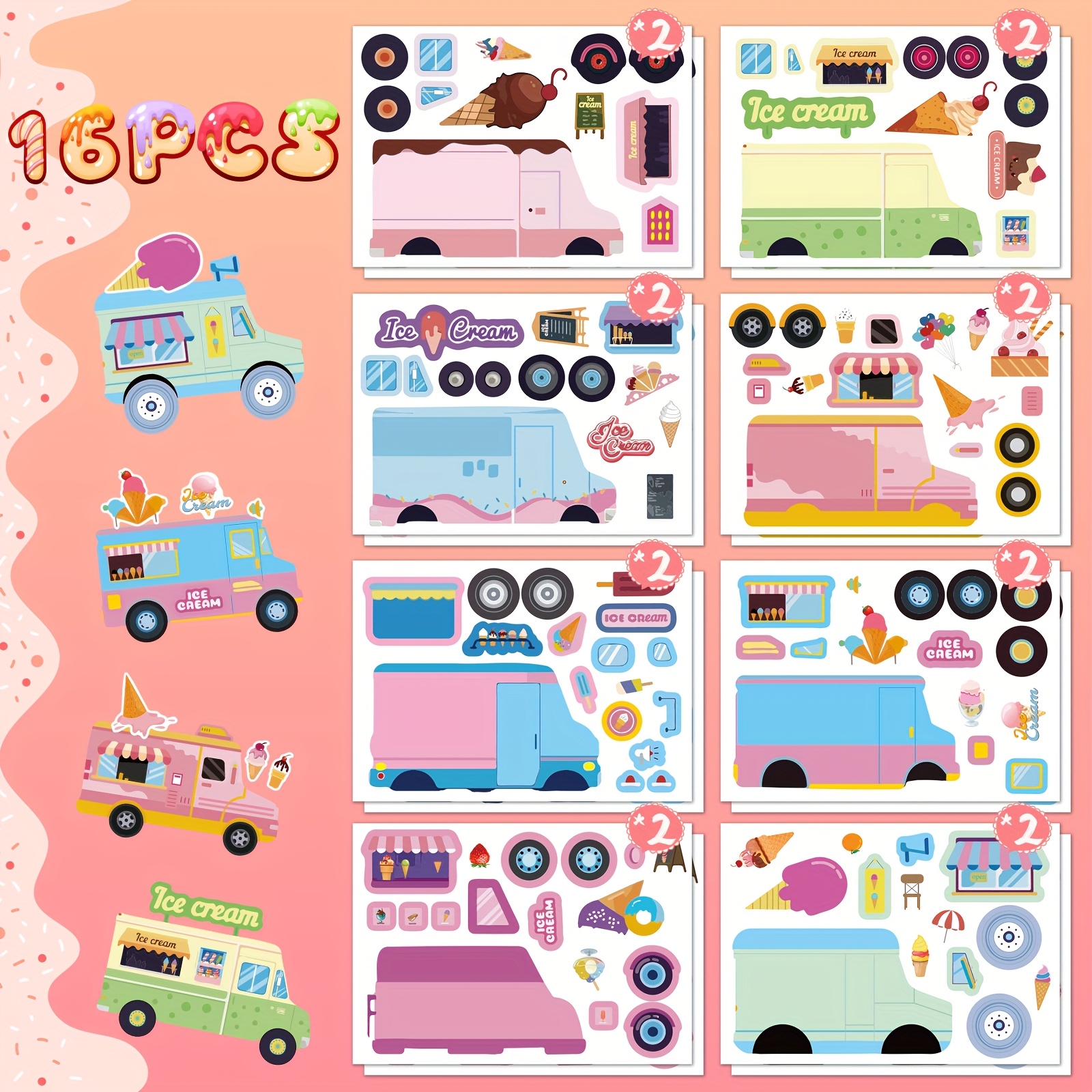 TEMU 8pz/16pz Adesivi Creativi Fai Da Te per Camioncino , per Bambini, Ideali per l'Inverno e il Capodanno