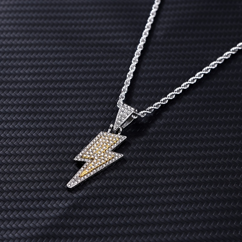 TEMU Collier avec pendentif éclair, chaîne torsadée en acier inoxydable, accessoire unisexe polyvalent style cool prêt pour la fête