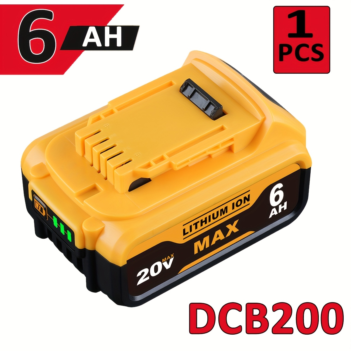 TEMU 1pack 6.0ah Replacement Battery For 20v Max Lithium-ion Dcb200 Battery 20 Volt Dcb206 Dcb207 Dcb204 Dcb201 Dcb 200 Dcb209 Dcb210 Del1810