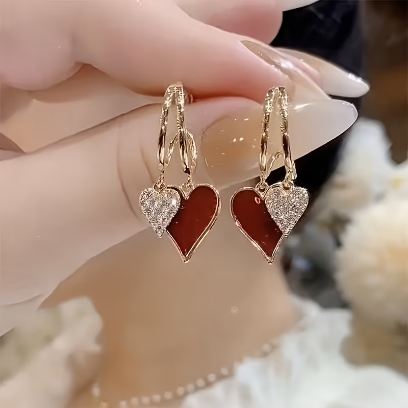 TEMU 1 Paire de Boucles d'Oreilles Uniques de Cœur avec Design Brillant. La Bijouterie de Boucles d'Oreilles Facile et Unique est Parfaite pour le