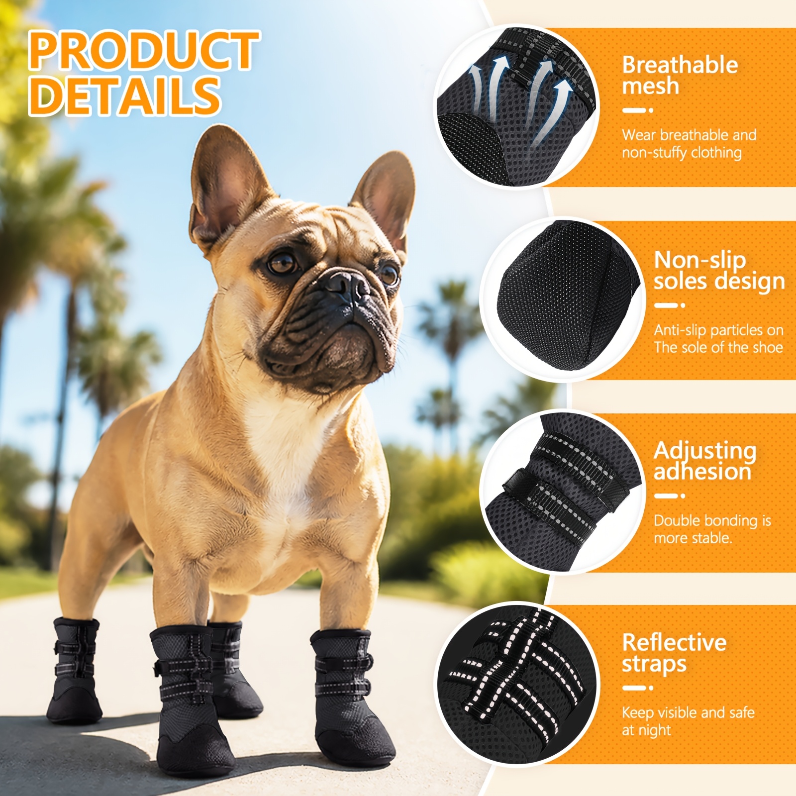 4pcs Dog Shoes, Water-Resistant Paw Protectors