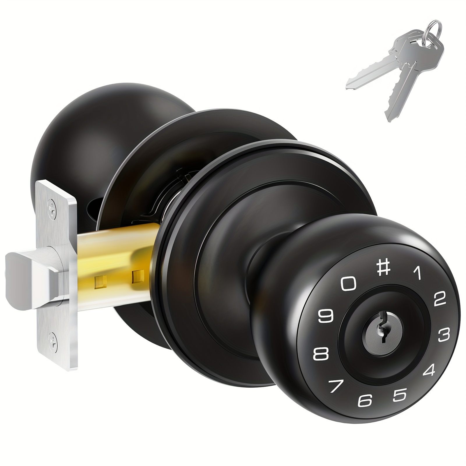 

Door Knob With Keypad, Keyless Entry Door Lock With 100 Codes, Auto Lock, 2 Keys Included, Anti-peeping Password, Battery Powered (batteries Not Included) Easy Installation