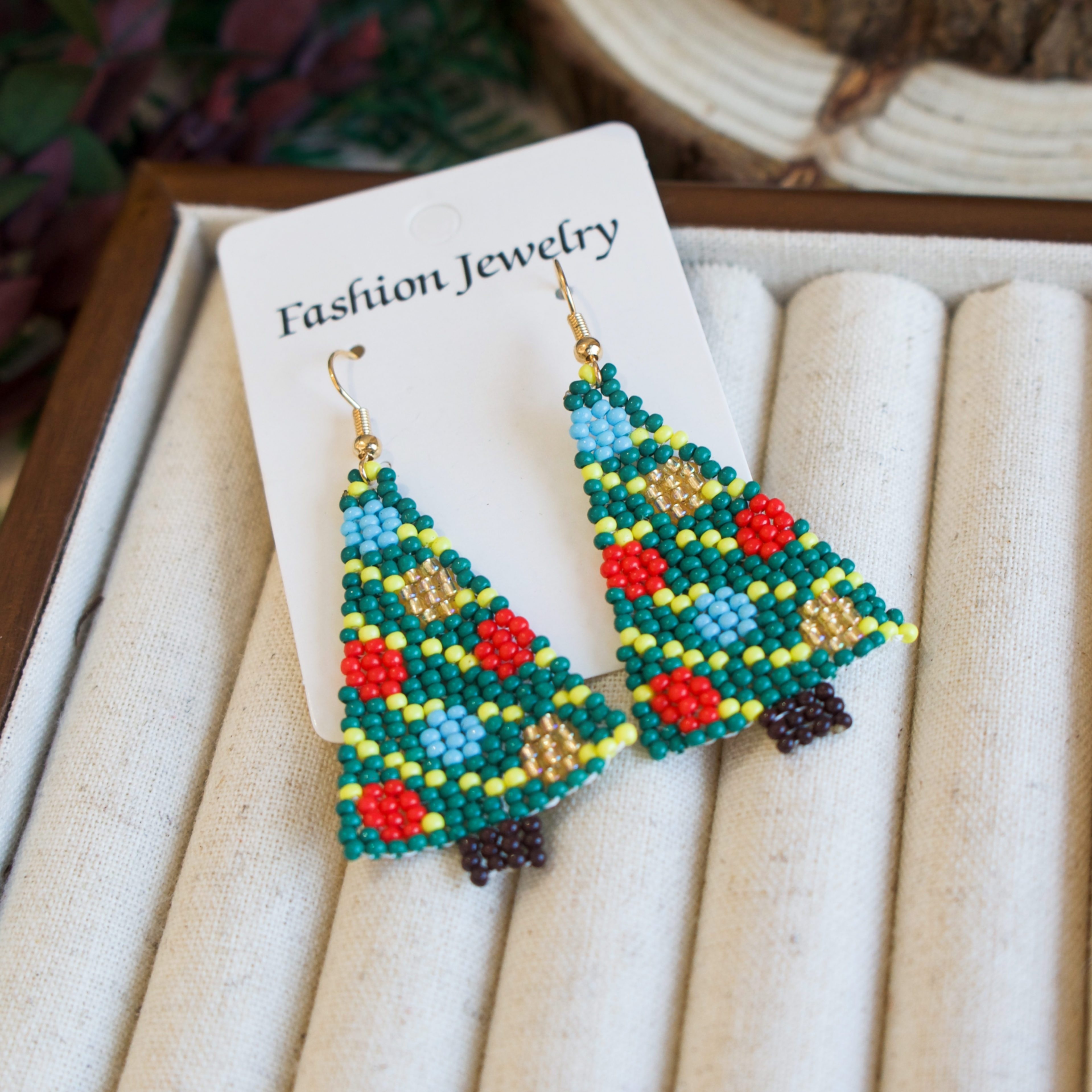 TEMU 2pcs Of Bead Drop Earrings, Christmas , Bohemian Style, Handmade