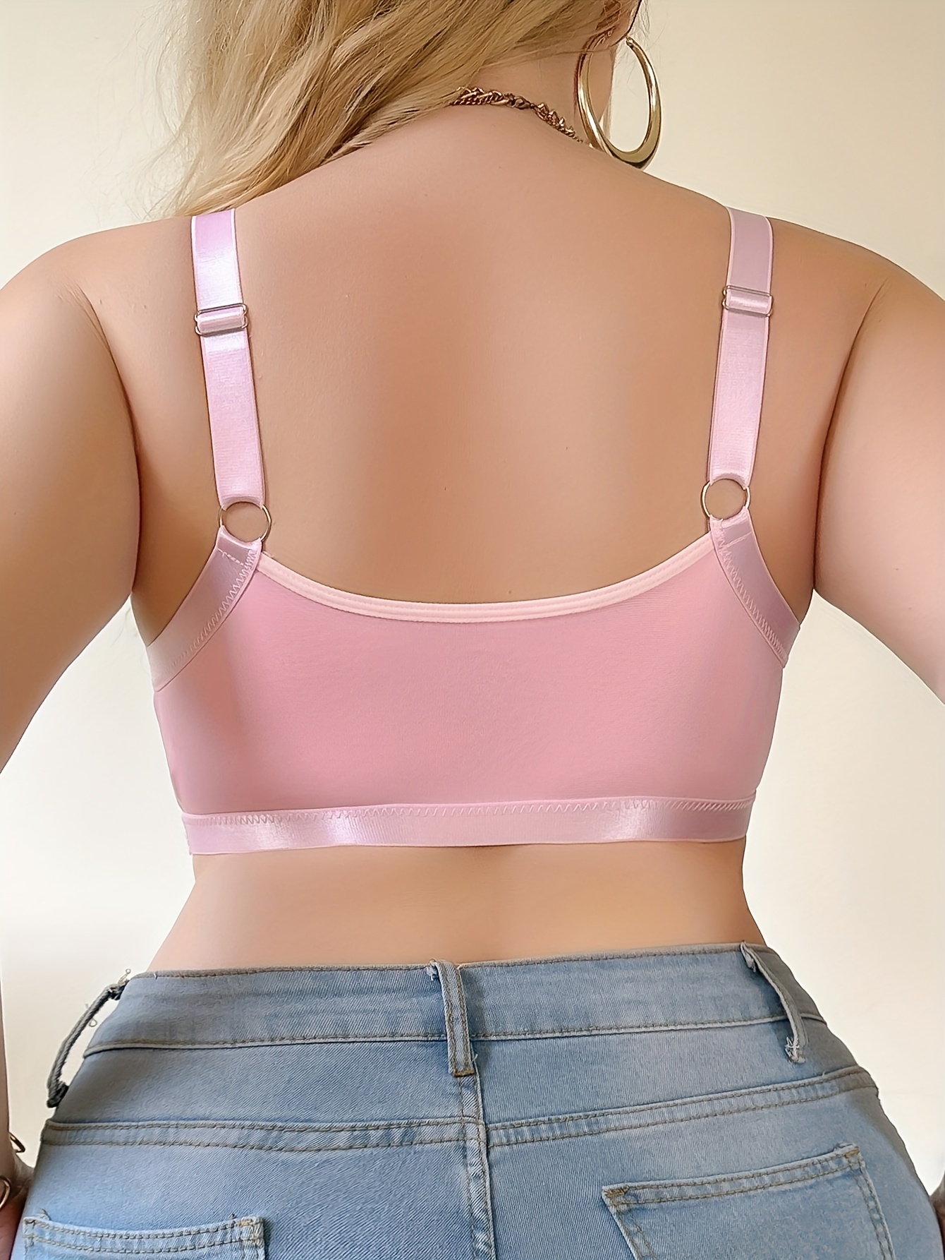 Women's Plus Size Sexy Cut-Out V-Neck Bra - Soft Pink No Underwire Wire-Free Comfort, Breathable Polyester/Elastane Blend, Hand Wash Only Elegant Special Collection