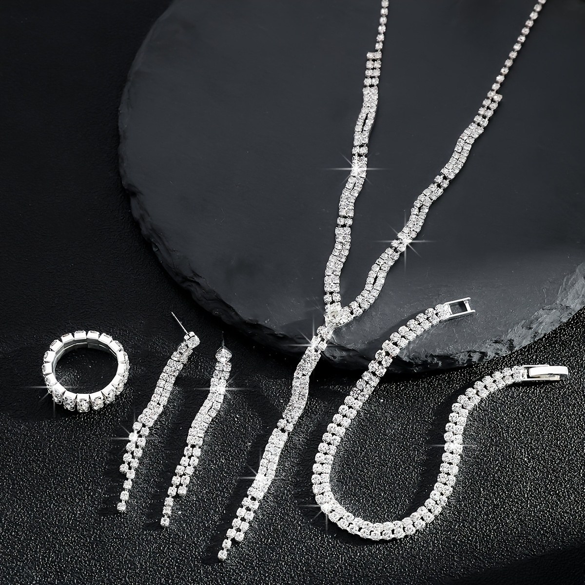 4pcs Y Shaped Rhinestone Wedding Jewelry Set in Copper