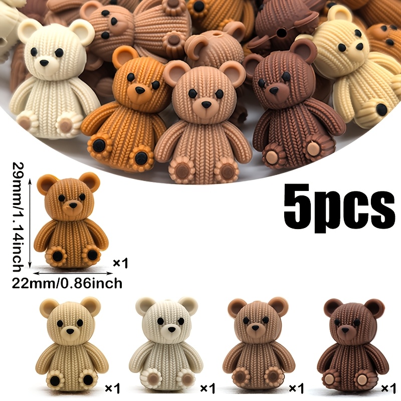 TEMU 5pcs Silicone Beads, Stereoscopic Bear-shaped Mixed Loose Spacer Beads, Suitable For Craft Diy Enthusiasts To Make Decorative Pens, Bracelets,