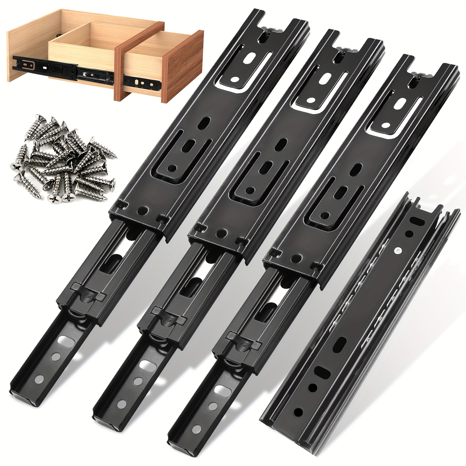 

4pcs Drawer Slides, 150 Mm - 290 Mm Drawer Slides With 24 Drawer Screws, Drawer Rail System