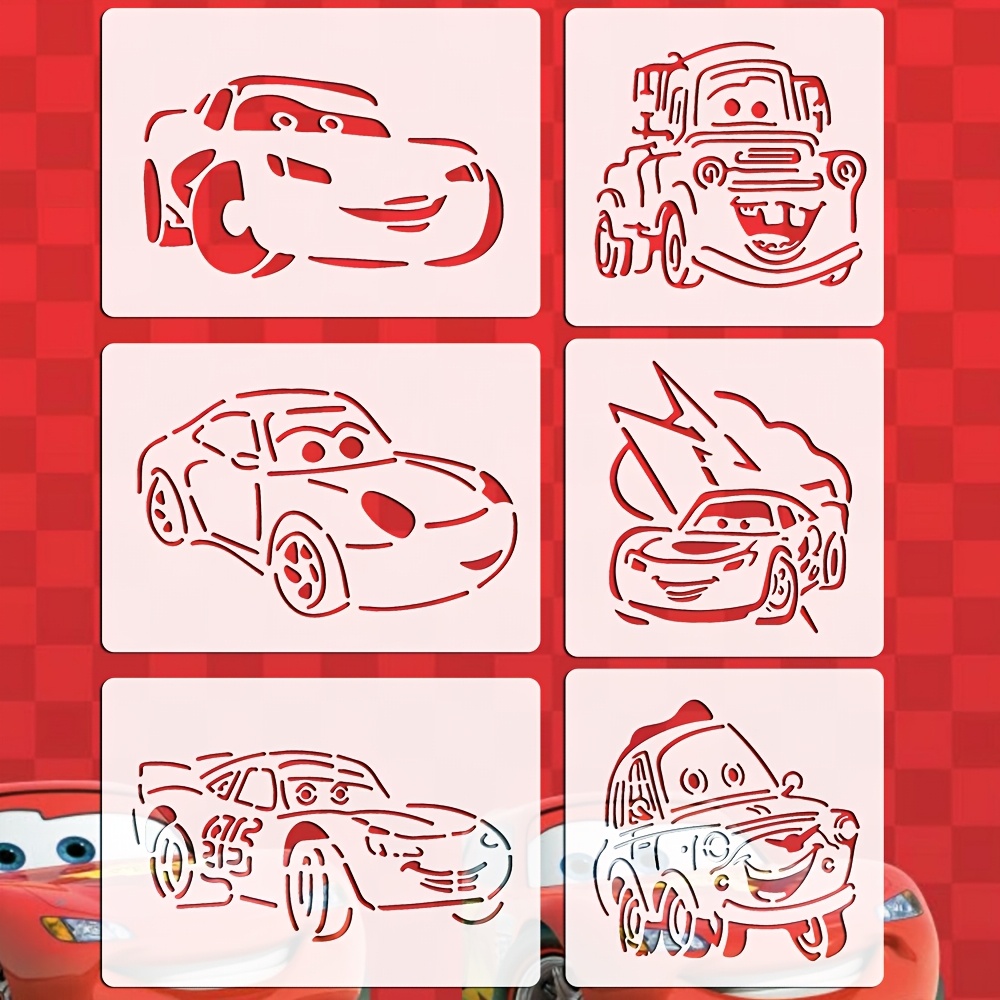 Image of Set Of 6 Cars Painting Stencils, Reusable Themed Templates For Projects, Made Of Plastic For Drawing On Canvas, Fabric, Tiles, Walls, T-shirts, Home Decor, And Art Crafts