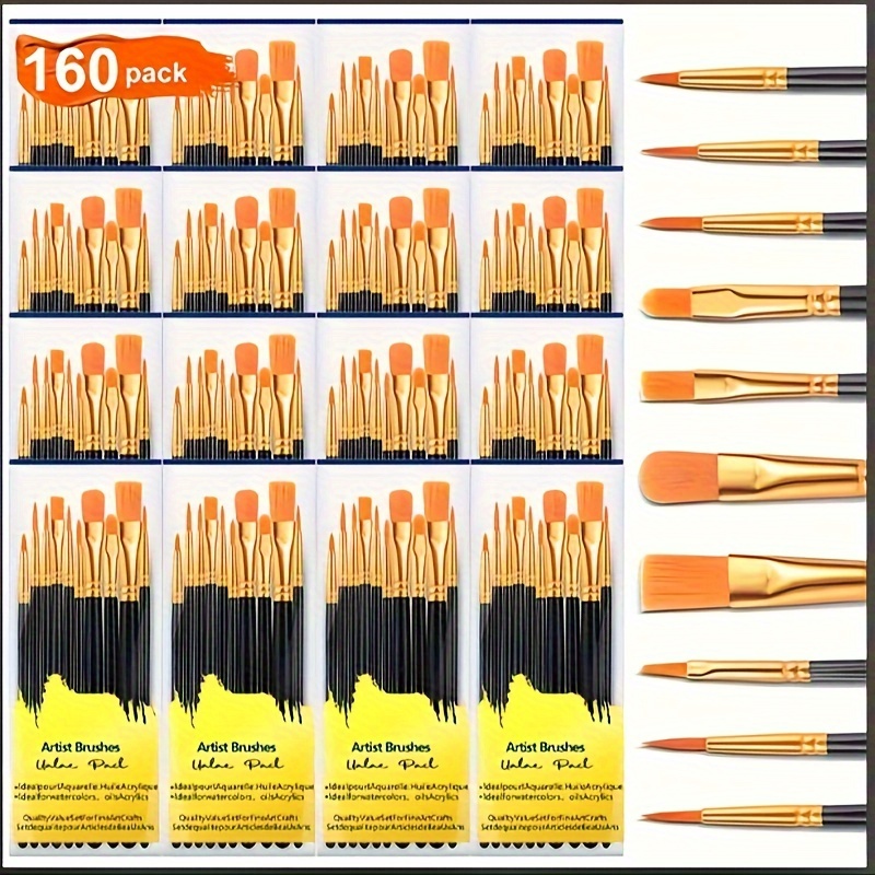 

Nylon Artist Brush Set - 160pcs, Medium Tip, Lightweight, Suitable For Acrylics, Oil Painting, , And Rocks - An For Professional Art Painting.