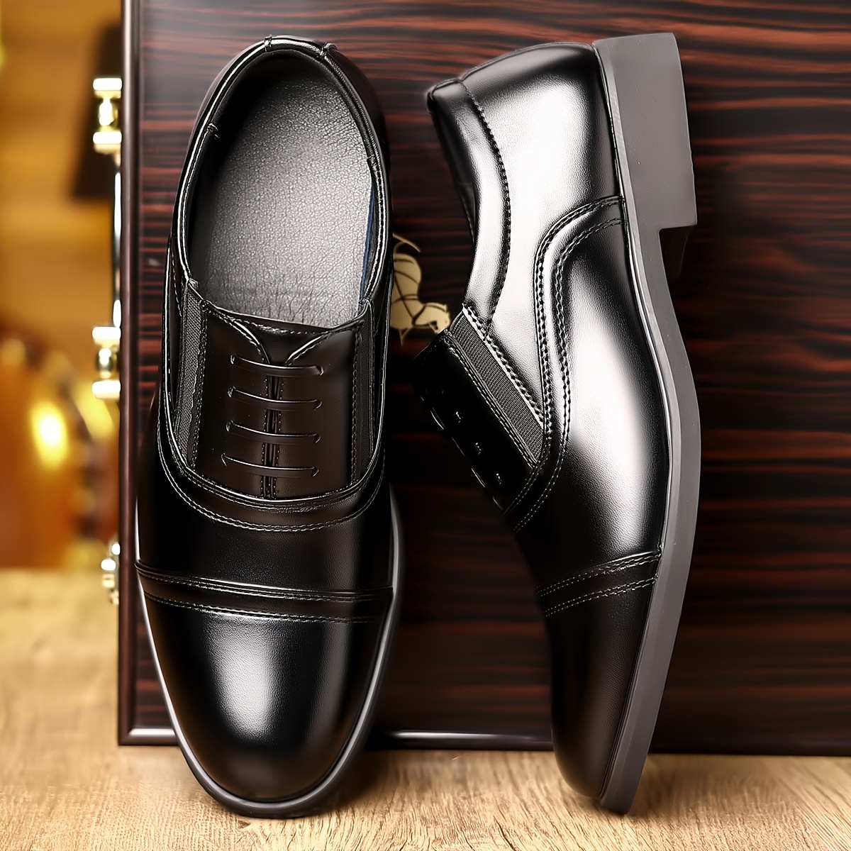 Plus Size Men's Trendy Cap Toe Oxford Shoes, Comfy Non Slip Lace Up Rubber Sole Durable Formal Shoes, Men's Footwear